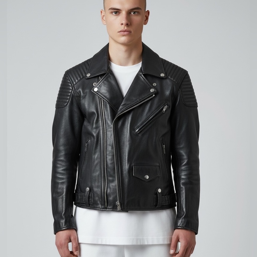 Vtg Teknic Black Leather Motorcycle Jacket Men’s Sz 40/50 Padded Biker Cafe Race